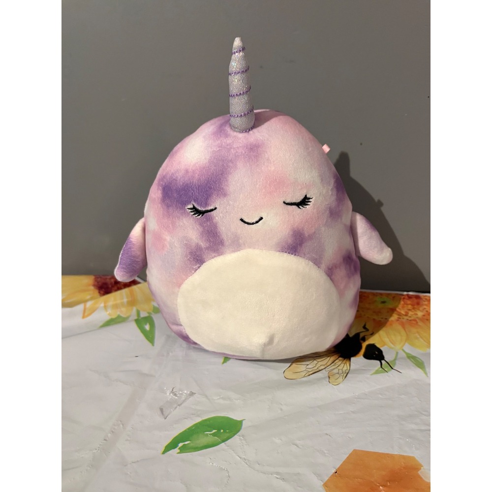 Squishmallows Naomi the Narwhal Purple Tie Dye Plush 8 Inch Kellytoy Stuffed Toy